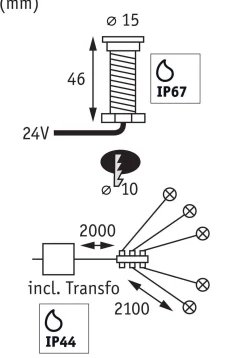 Oprawa do wbudowana Plug & Shine MicroPen II zestaw kompletny 5x0,2W 3000K IP67 24V zestaw dodatkowy srebrny / stal (PL93695) - PAULMANN