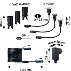 Oprawa dogruntowa Plug & Shine FLOOR MINI zestaw kompletny 3x2.5W 3000K IP67 24V srebrny / stal nierdzewna (PL93697) - PAULMANN
