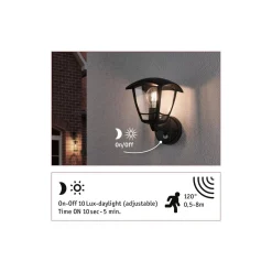 Oprawa elewacyjna CLASSIC E27 max. 12W + PIR IP44 230V czarny / tworzywo sztuczne (PL94647) - PAULMANN