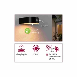 Oprawa elewacyjna EILEEN LED solar PIR 300lm 2200K IP44 czarny / tworzywo sztuczne (PL94730) - PAULMANN