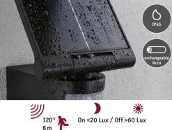 Oprawa elewacyjna LESLY LED 12.5W solar PIR 1000lm 3000K IP65 USB-C 3.6V antracyt / tworzywo sztuczne (PL94609) - PAULMANN