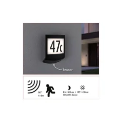 Oprawa elewacyjna PADEA LED 8.5W 550lm 3000K PIR+ zmierzchu IP44 230V antracyt / tworzywo sztuczne (PL94512) - PAULMANN