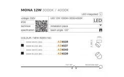 Oprawa natynkowa MONA 12W 3000K BK (AZ4537) - Azzardo