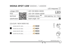 Oprawa wpuszczana MONA SPOT 12W 3000K BK (AZ4531) - Azzardo