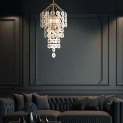 Ozdobny żyrandol Meridian - 9 źródeł światła - Przecierane złoto (QN-MERIDIAN-9P-DG) - Quintiesse