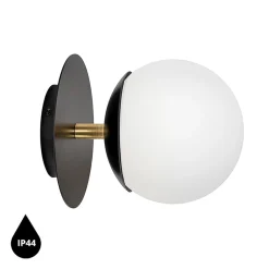 PLAAT C czarna lampa ścienna / kinkiet z mosiądzem z podwyższoną szczelnością IP44 (PLC123S0) - Ummo