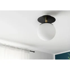 PLAAT C czarna lampa ścienna / kinkiet z mosiądzem z podwyższoną szczelnością IP44 (PLC123S0) - Ummo