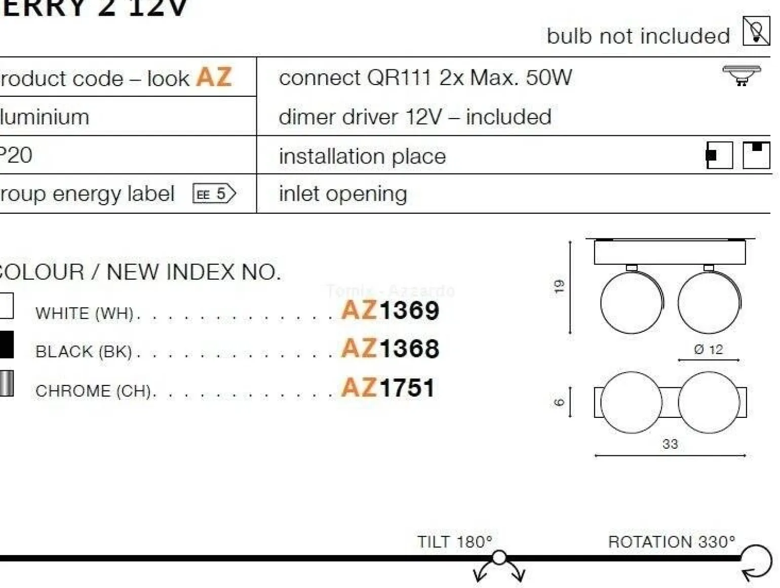 Plafon JERRY 2 12V chrome (AZ1751 | GM4205-12V-CH) - AZZARDO