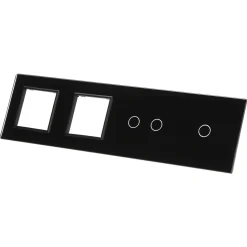 Poczwórny panel szklany czarny podwójne miejsce na gniazdo + dwa miejsca na wkład (7012GG-62) LIVOLO