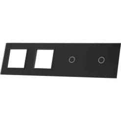 Poczwórny panel szklany czarny dwa miejsce na gniazdo + dwa pojedyńcze miejsca na wkład (7011GG-62) LIVOLO