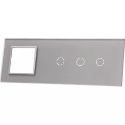 Poczwórny panel szklany srebrny miejsce na gniazdo + trzy pojedyńcze miejsca na wkład (70111G-64) LIVOLO