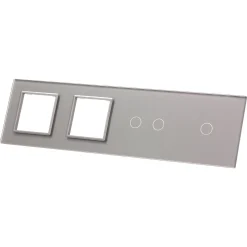 Poczwórny panel szklany srebrny podwójne miejsce na gniazdo + dwa miejsca na wkład (7012GG-64) LIVOLO