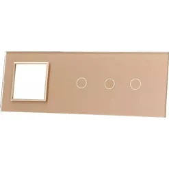 Poczwórny panel szklany złoty miejsce na gniazdo + trzy pojedyńcze miejsca na wkład (70111G-63) LIVOLO