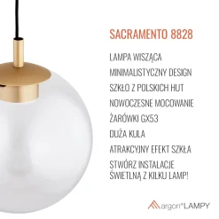 Pojedyncza lampa wisząca SACRAMENTO (8828) - Argon