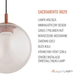Pojedyncza lampa wisząca SACRAMENTO (8829) - Argon