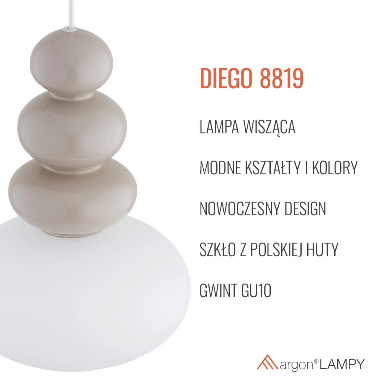 Pojedyncza lampa wisząca DIEGO (8819) - Argon