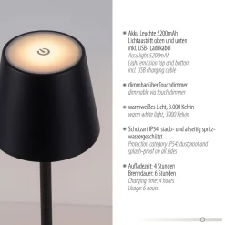 Przenośna LAMPA STOŁOWA USB EURIA CZARNA (19250-18) - Paul Neuhaus