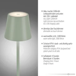 Przenośna LAMPA STOŁOWA USB EURIA ZIELONA (19250-43) - Paul Neuhaus