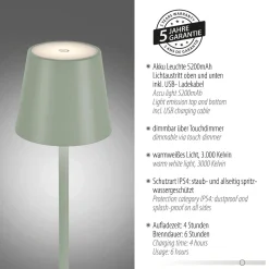 Przenośna LAMPA STOŁOWA USB EURIA ZIELONA (19250-43) - Paul Neuhaus