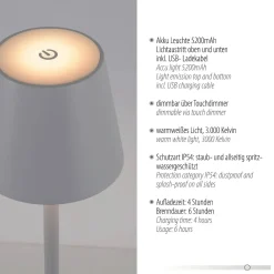 Przenośna LAMPA STOŁOWA USB EURIA Biała (19250-16) - Paul Neuhaus