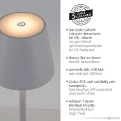 Przenośna LAMPA STOŁOWA USB EURIA Biała (19250-16) - Paul Neuhaus