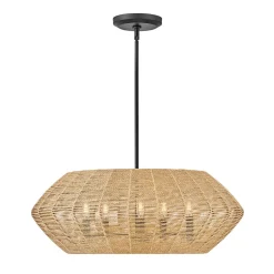 Rattanowa lampa wisząca Luca - 5 źródeł światła - karmelowy beż (QN-LUCA-5P-M-BK-CAM) - Quintiesse