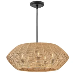 Rattanowa lampa wisząca Luca - 5 źródeł światła - karmelowy beż (QN-LUCA-5P-M-BK-CAM) - Quintiesse