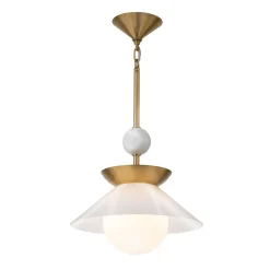 Średnia lampa wisząca Saucer - 1 źródło światła - Postarzany mosiądz (QN-SAUCER-1P-M-AB-OPAL) - Quintiesse