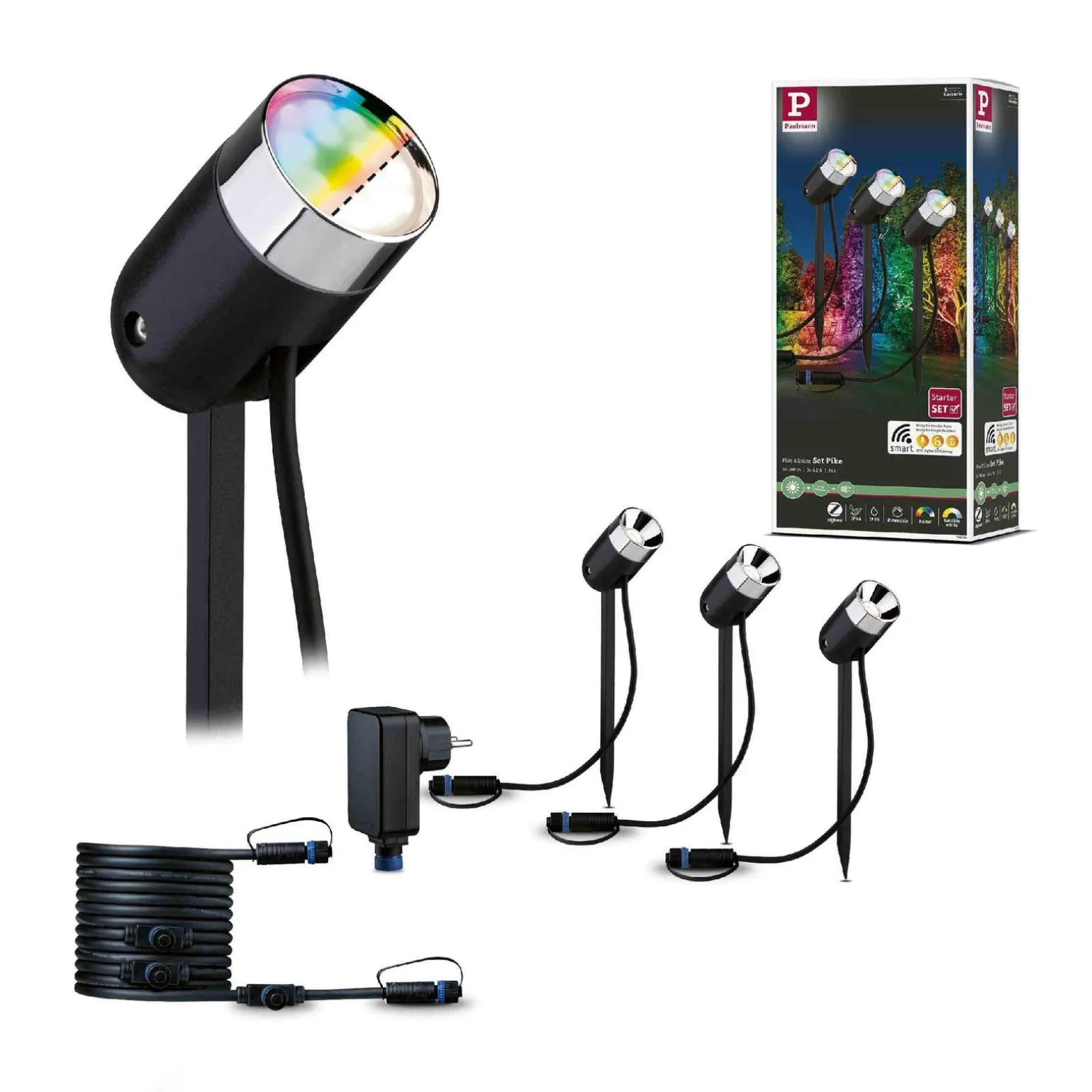 Reflektor ogrodowy Plug & Shine PIKE zestaw 3x4,5W RGBW SH Zigbee IP67 24V antracyt / tworzywo sztuczne (PL94284) - PAULMANN