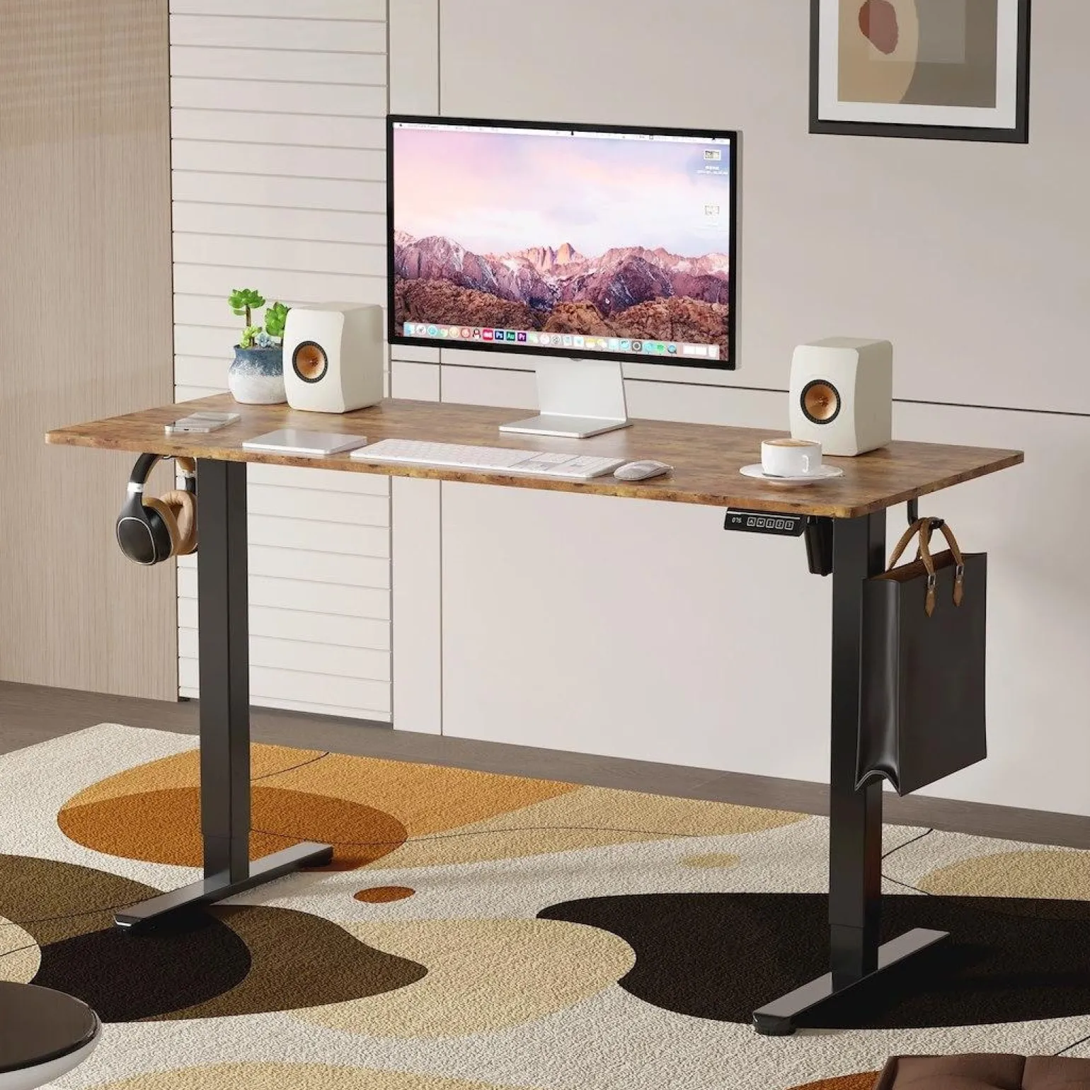 Regulowane biurko gamingowe Control Lite 140 Czarny/Rustykalny (LV1714) - LVN SYSTEM