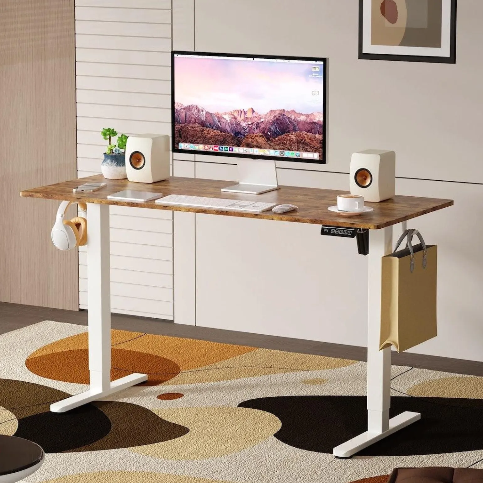 Regulowane biurko gamingowe Control Lite 140 Biały/Rustykalny (LV1717) - LVN SYSTEM