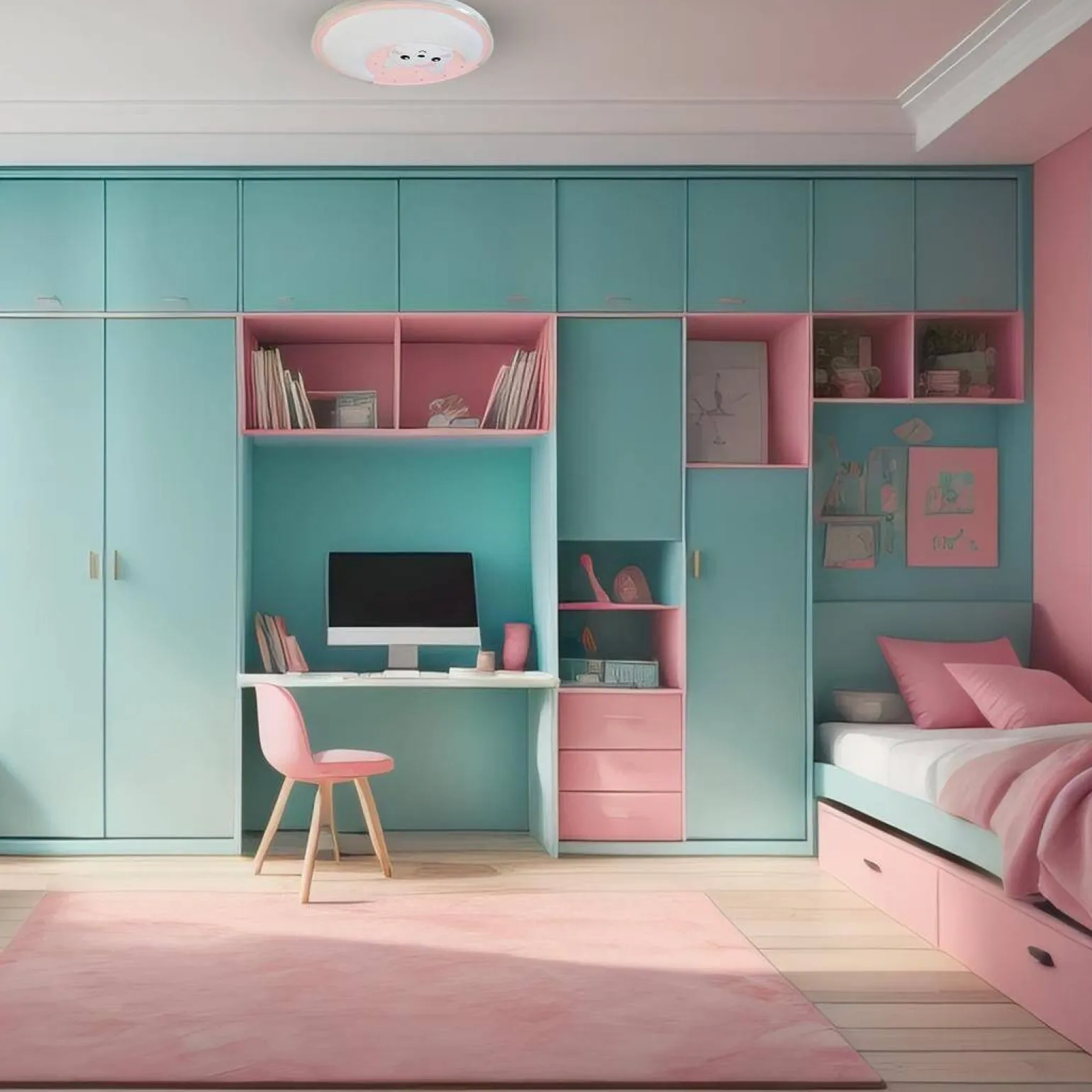 Różowy plafon do pokoju dziecka MOONCAT PINK 34W LED (ML1059) - Milagro