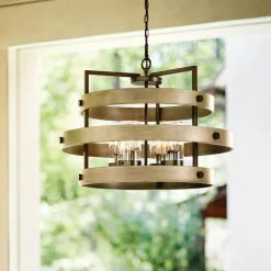 Rustykalny żyrandol Riverwood - 4 źródła światła - Ciepły brąz, ciepły jesion (QN-RIVERWOOD4) - Quintiesse