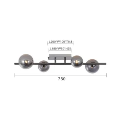 SEVILLA Lampa sufitowa z czterema kulistymi kloszami w kolorze czarnego chromu (9214-0410) - Aviano Lighting