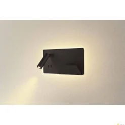 SOMNILA SPOT, lampa ścienna natynkowa LED indoor, 3000K, kolor czarny, wersja prawa, ze złączem USB (1003456) - SLV