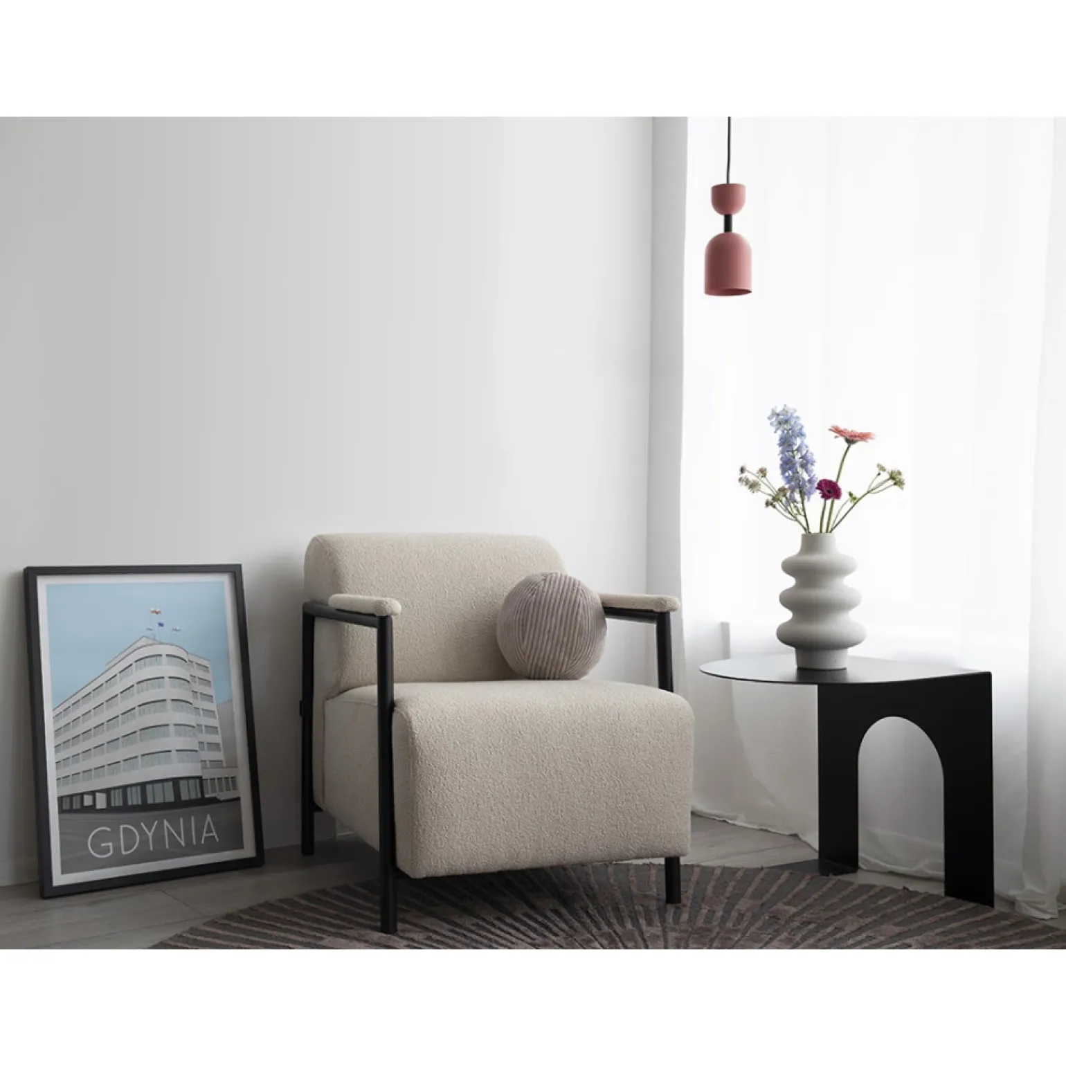 SUPURU niebieska sufitowa lampa wisząca z czarną rurką (SUA129P0) - Ummo