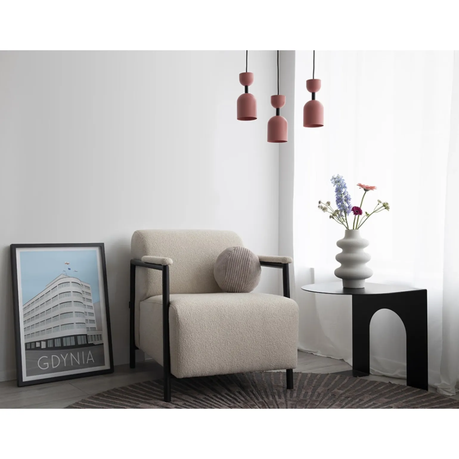 SUPURU niebieska sufitowa lampa wisząca z czarną rurką (SUA129P0) - Ummo