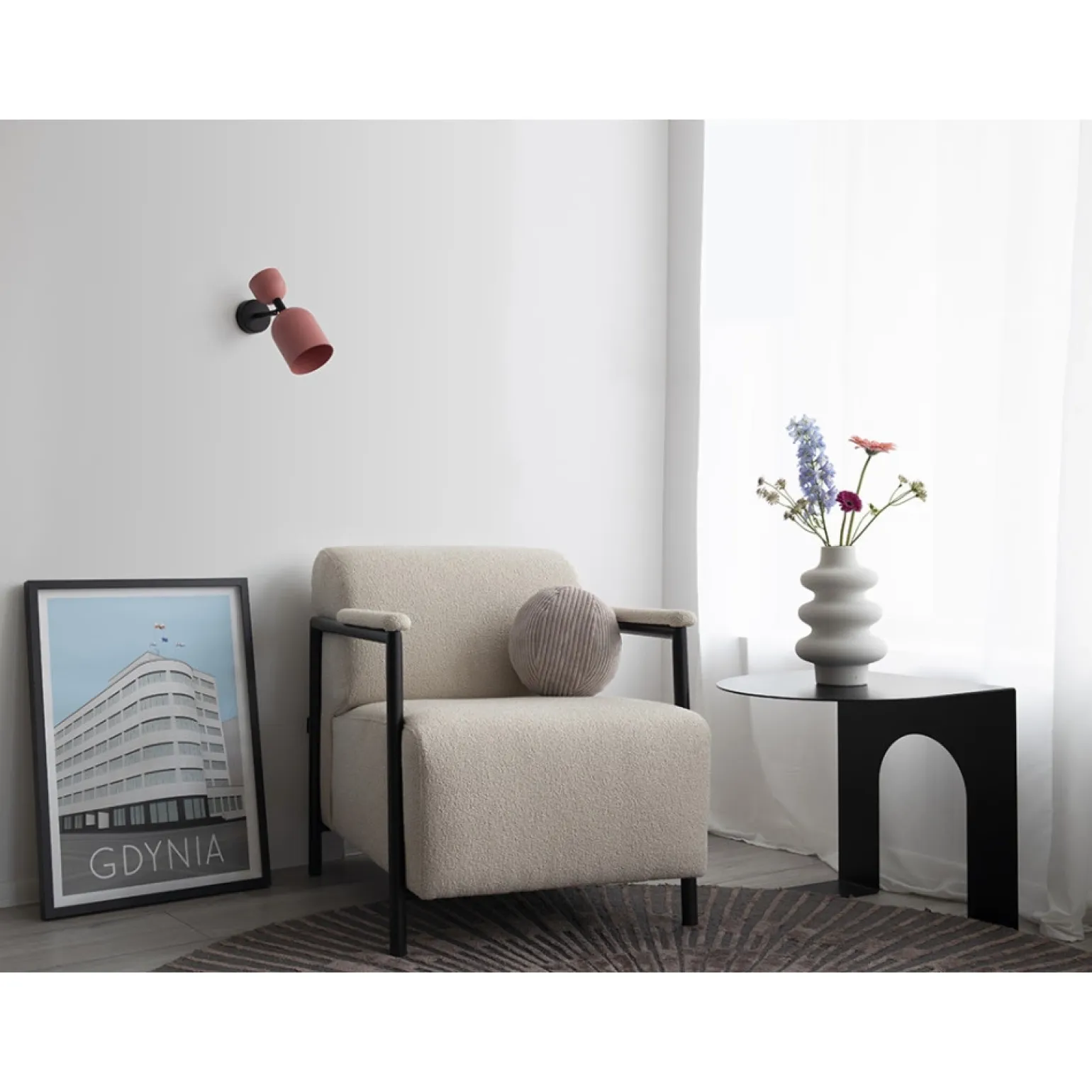 SUPURU W granatowa lampa ścienna / kinkiet z czarną rurką (SUK11320) - Ummo