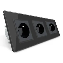 Trzy gniazda elektryczne koloru czarnego z bolcem 16A - 230V (VL-W03FR-62) LIVOLO