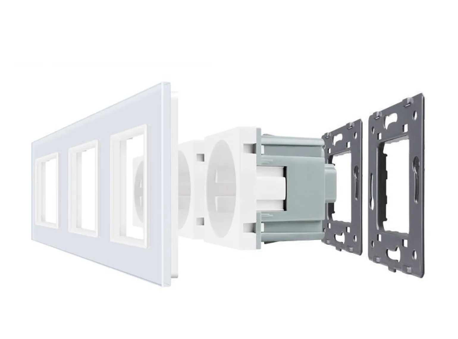 Trzy gniazda elektryczne koloru białego z bolcem 16A - 230V (VL-W03FR-61) LIVOLO