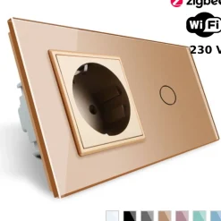 Włącznik dotykowy EC Wi-Fi z gniazdem elektrycznym złoty (VL-C701GEC-63) LIVOLO
