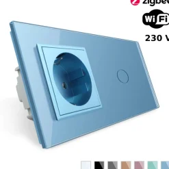 Włącznik dotykowy EC Wi-Fi z gniazdem elektrycznym niebieski (VL-C701GEC-69) LIVOLO