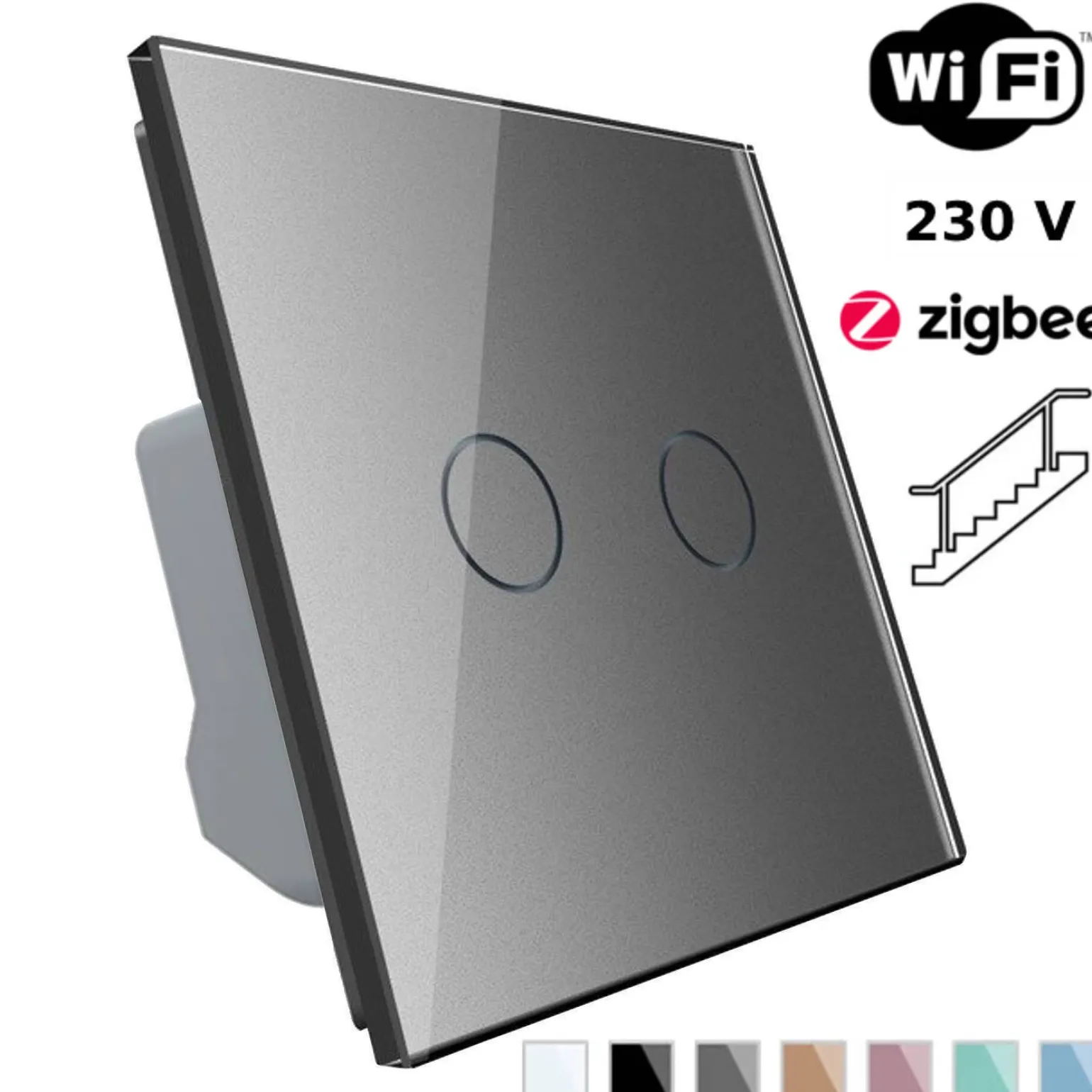 Włącznik dotykowy LIVOLO krzyżowo-schodowy podwójny EC Wi-Fi srebrny (VL-C702SEC-64) LIVOLO