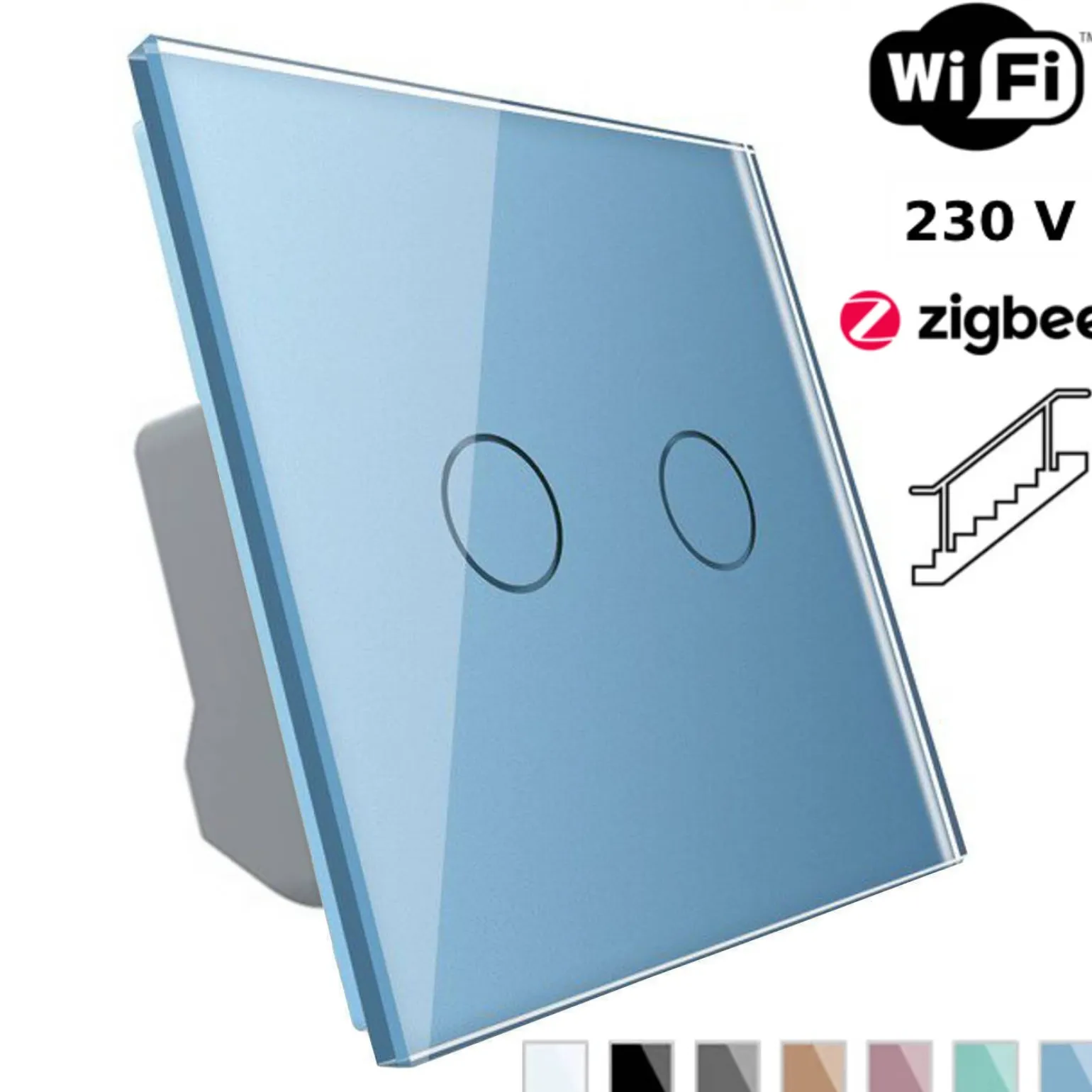 Włącznik dotykowy LIVOLO krzyżowo-schodowy podwójny EC Wi-Fi niebieski (VL-C702SEC-69) LIVOLO