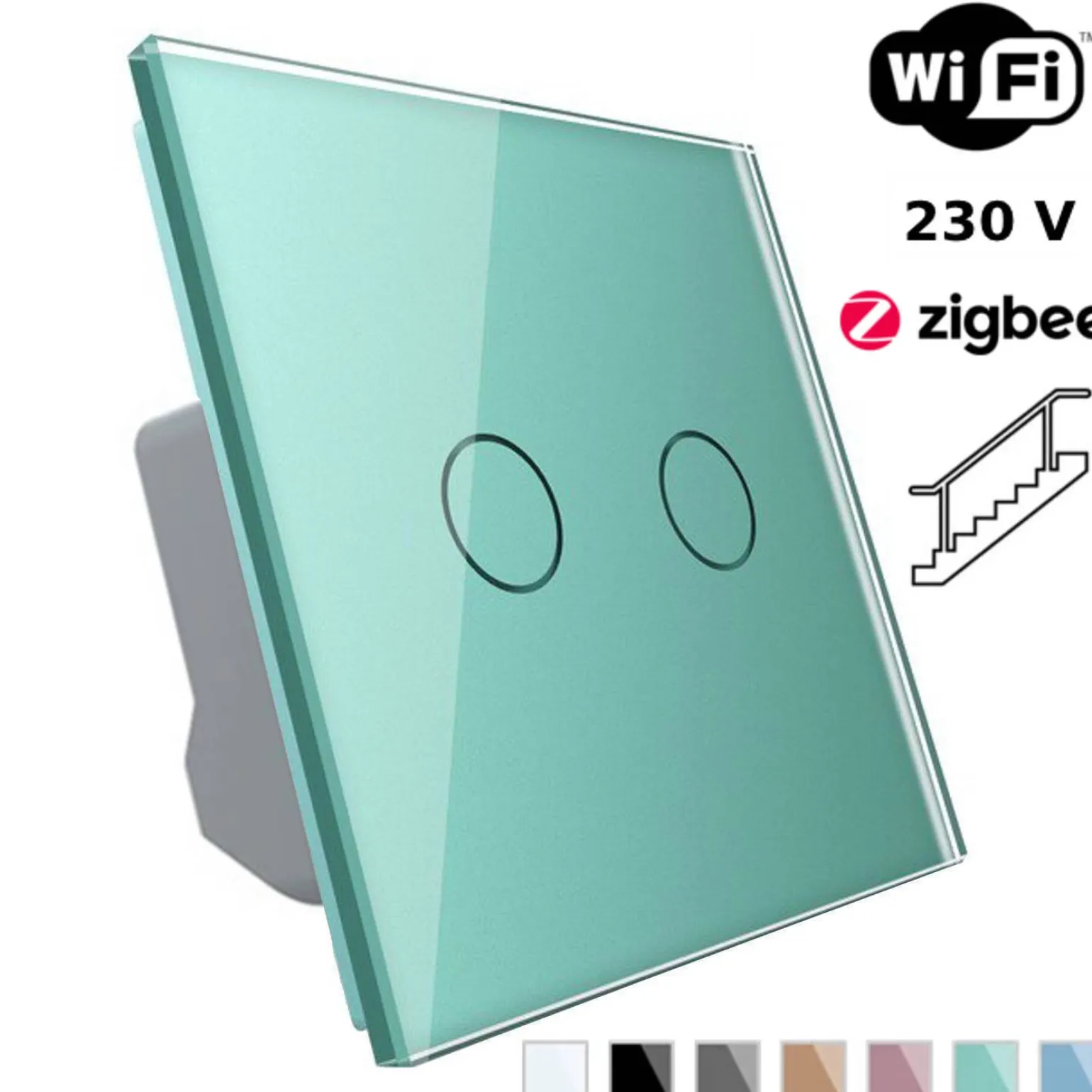 Włącznik dotykowy LIVOLO krzyżowo-schodowy podwójny EC Wi-Fi zielony (VL-C702SEC-68) LIVOLO