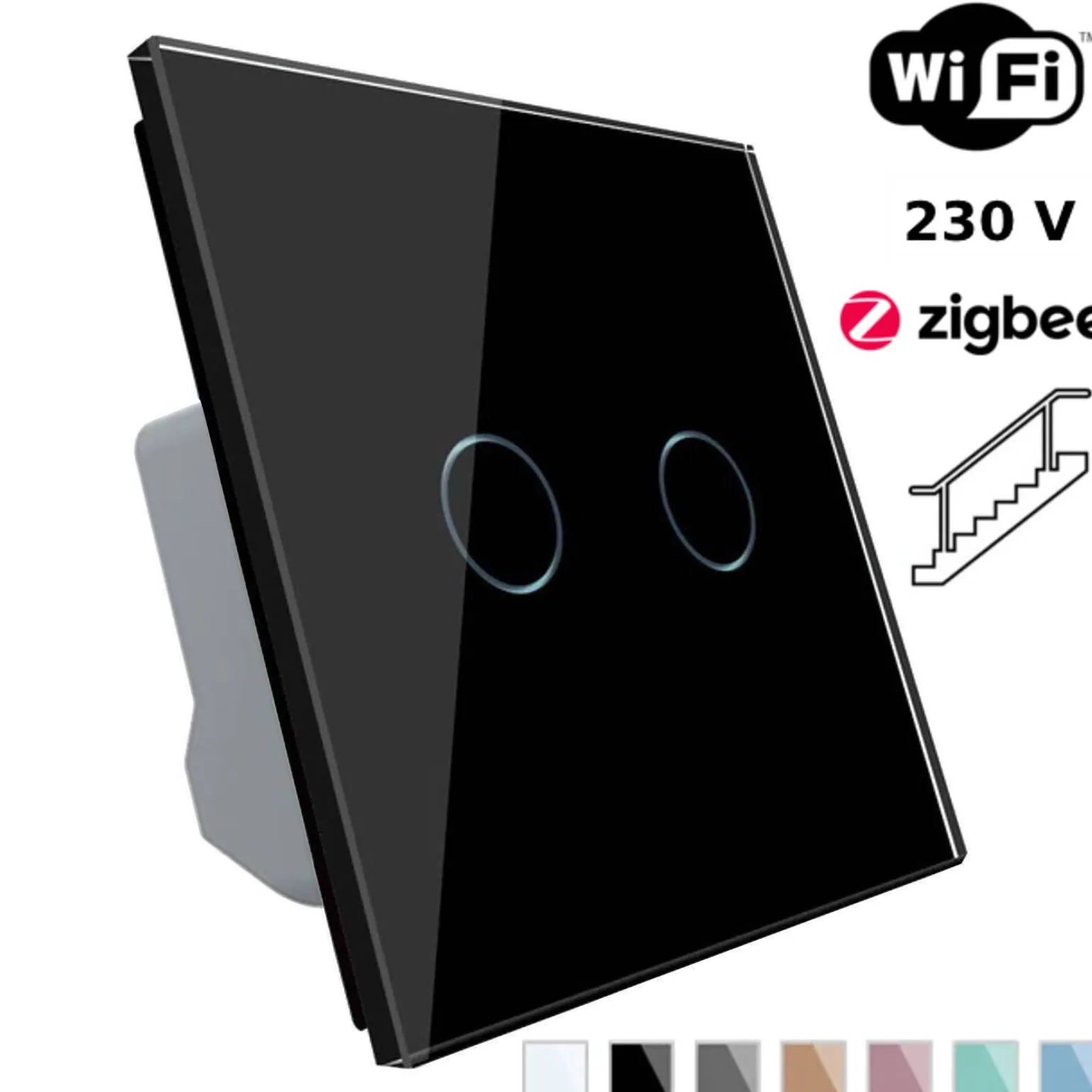 Włącznik dotykowy LIVOLO krzyżowo-schodowy podwójny EC Wi-Fi czarny (VL-C702SEC-62) LIVOLO