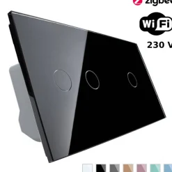 Włącznik dotykowy podwójny + pojedynczy EC Wi-Fi i Podwójny panel szklany w kolorze czarnym (VL-C7012EC-62) LIVOLO