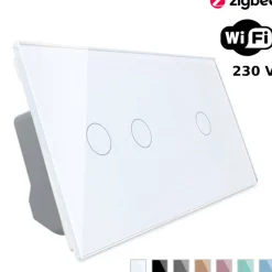 Włącznik dotykowy podwójny + pojedynczy EC Wi-Fi i Podwójny panel szklany w kolorze białym (VL-C7012EC-61) LIVOLO