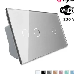 Włącznik dotykowy podwójny + pojedynczy EC Wi-Fi i Podwójny panel szklany w kolorze srebrnym (VL-C7012EC-64) LIVOLO