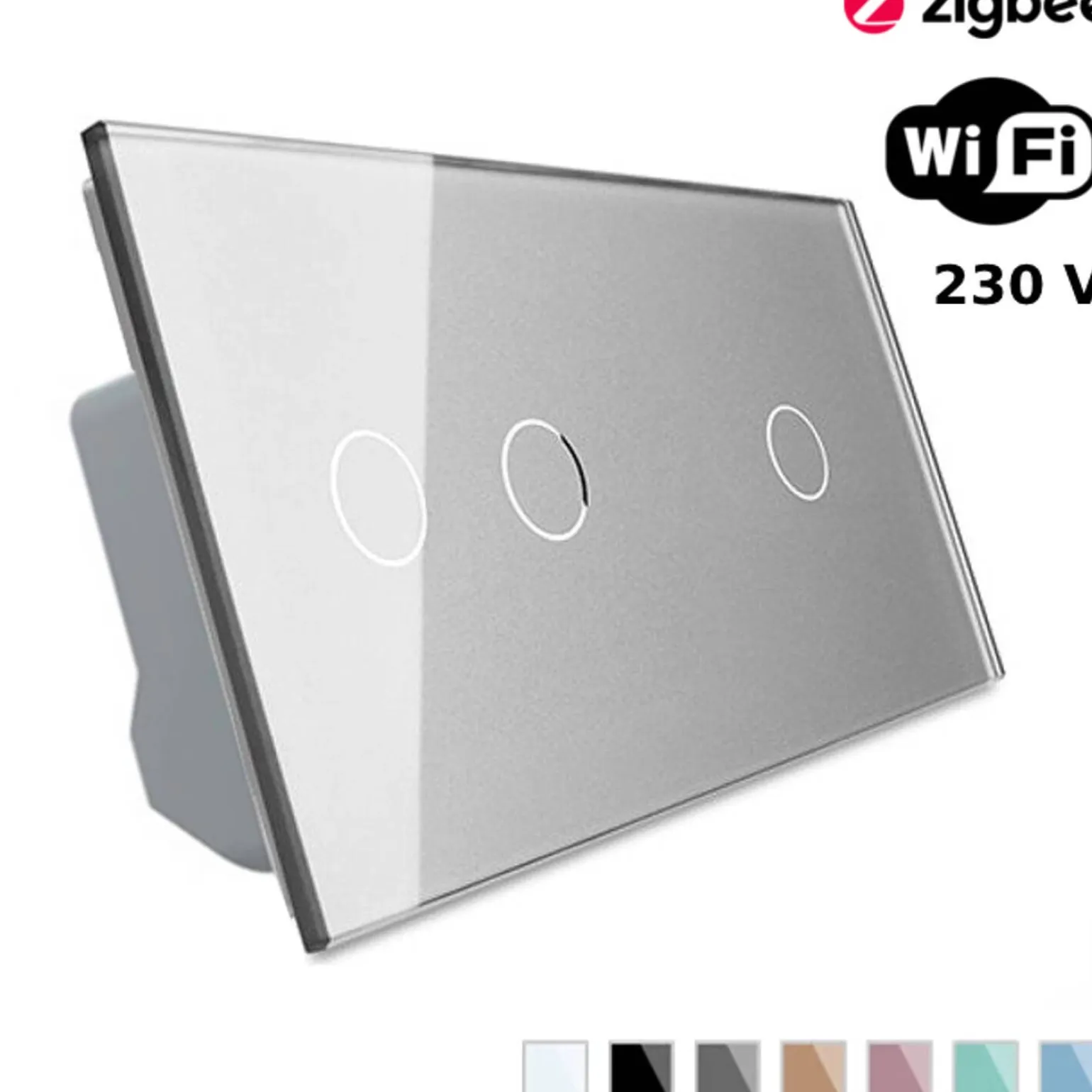 Włącznik dotykowy podwójny + pojedynczy EC Wi-Fi i Podwójny panel szklany w kolorze srebrnym (VL-C7012EC-64) LIVOLO